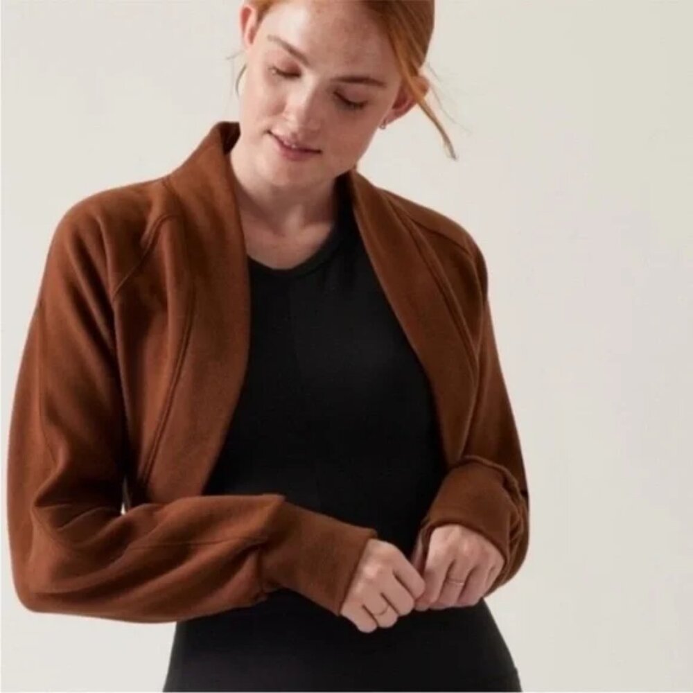 Athleta Retroplush Wrap Cropped Shrug – Mahogany Brown, XXS (EUC)